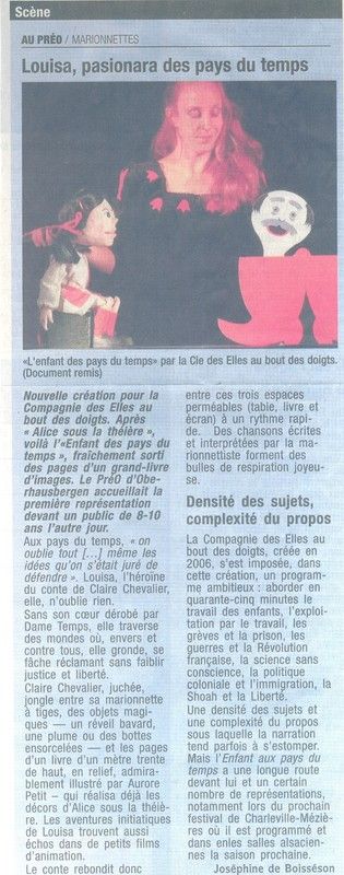 article de presse spectacle L'enfant des pays du temps 